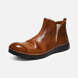21254-7 HANDMADE THICK-SOLED SHORT BOOTS MADE OF WASHED HORSE LEATHER, VERSATILE CHELSEA BOOTS