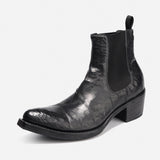 DreamBox Men’s Dark Horsehide Chelsea Boots – Handmade Goodyear Welted Platform Boots589-2