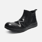 21254-7 HANDMADE THICK-SOLED SHORT BOOTS MADE OF WASHED HORSE LEATHER, VERSATILE CHELSEA BOOTS