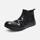 21254-7 HANDMADE THICK-SOLED SHORT BOOTS MADE OF WASHED HORSE LEATHER, VERSATILE CHELSEA BOOTS