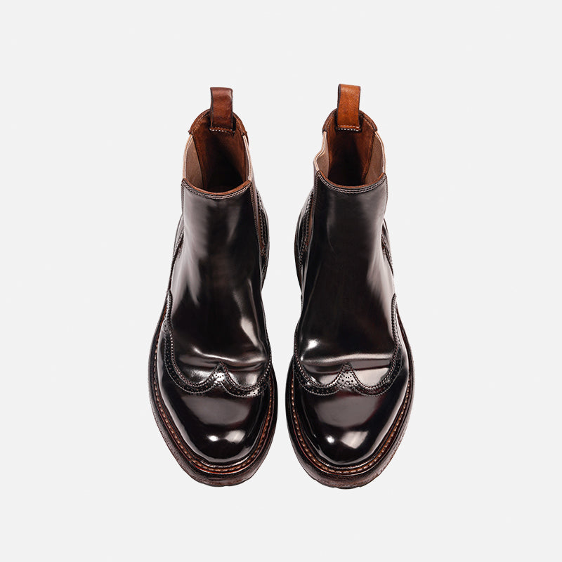 DreamBox Men’s Shell Cordovan Brogue Chelsea Boots – Handmade High-Top Leather Boots28351