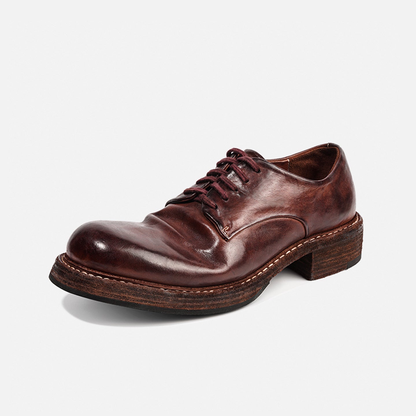 24618-1M HANDMADE DERBY LEATHER SHOES MADE OF WASHED HORSEHIDE