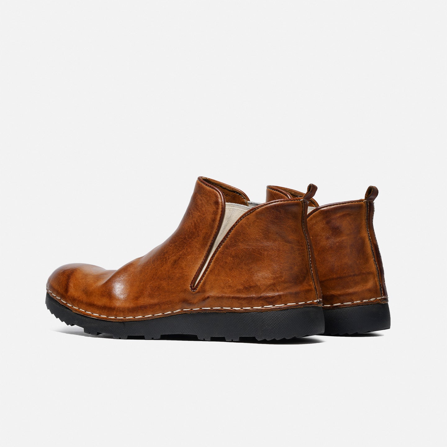 21254-7 HANDMADE THICK-SOLED SHORT BOOTS MADE OF WASHED HORSE LEATHER, VERSATILE CHELSEA BOOTS