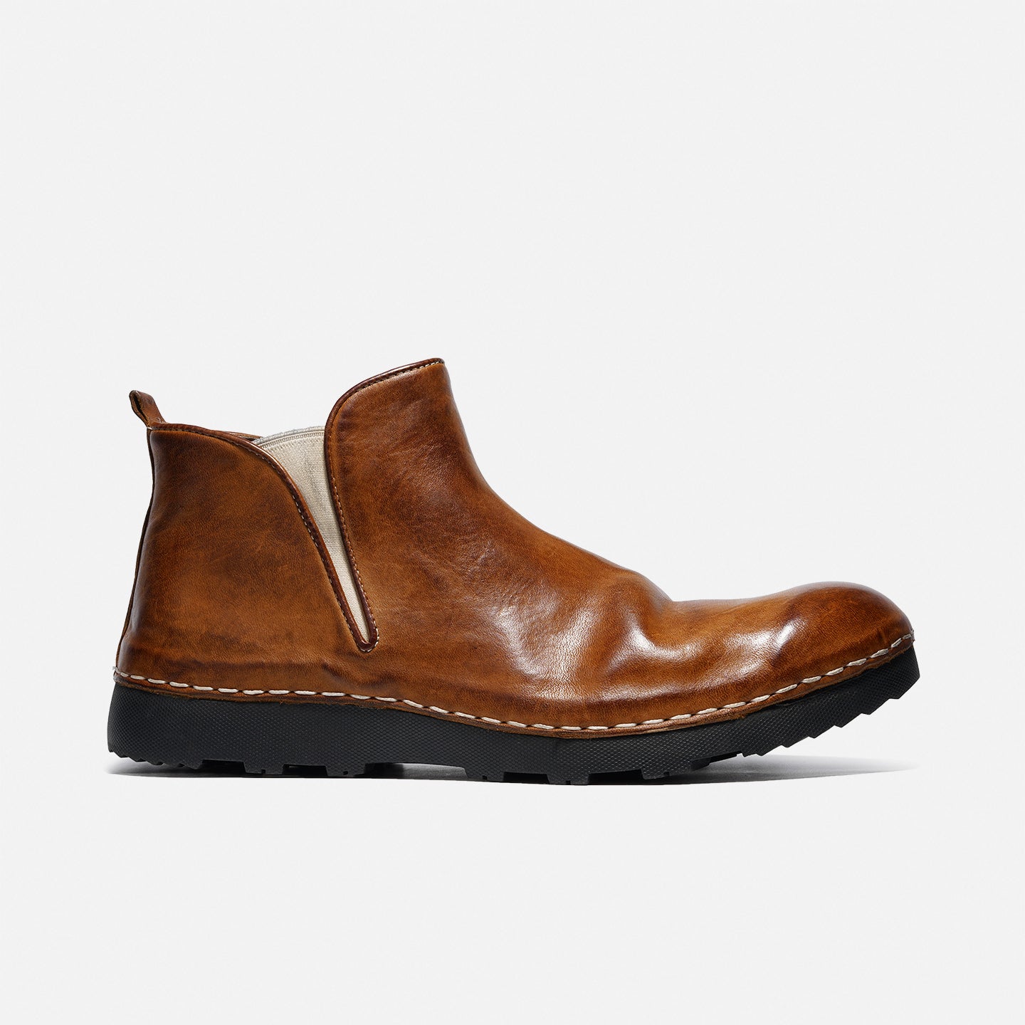 21254-7 HANDMADE THICK-SOLED SHORT BOOTS MADE OF WASHED HORSE LEATHER, VERSATILE CHELSEA BOOTS