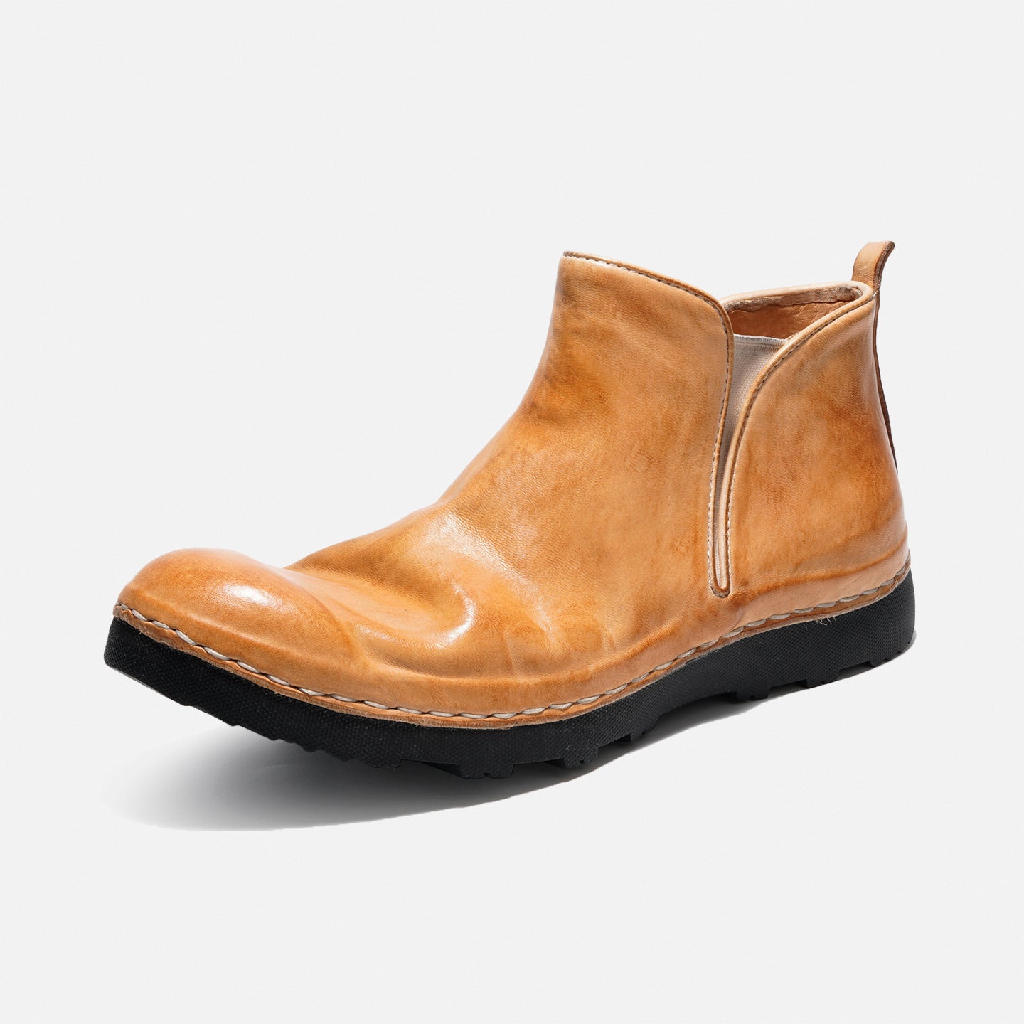 21254-7 HANDMADE THICK-SOLED SHORT BOOTS MADE OF WASHED HORSE LEATHER, VERSATILE CHELSEA BOOTS