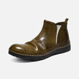 21254-7 HANDMADE THICK-SOLED SHORT BOOTS MADE OF WASHED HORSE LEATHER, VERSATILE CHELSEA BOOTS