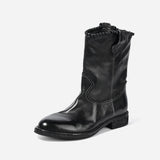 DREAMBOX Women's Washed Horse Leather Western Cowboy Boots – Chunky Heel Mid-Calf Riding Boots WM7325