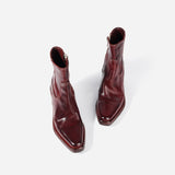 DREAMBOX Women’s Washed Horse Leather Chelsea Boots – Pointed Toe Block Heel Platform Ankle Boots WM2511-11