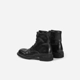 DREAMBOX Women’s Handmade Washed Horse Leather Ankle Boots – Comfortable Block Heel Luxury Combat Boots WM097-1