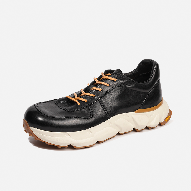 DREAMBOX Handmade Horsehide Trainer Shoes – Lightweight, Breathable British Vintage Casual Sneakers for Men15902-1