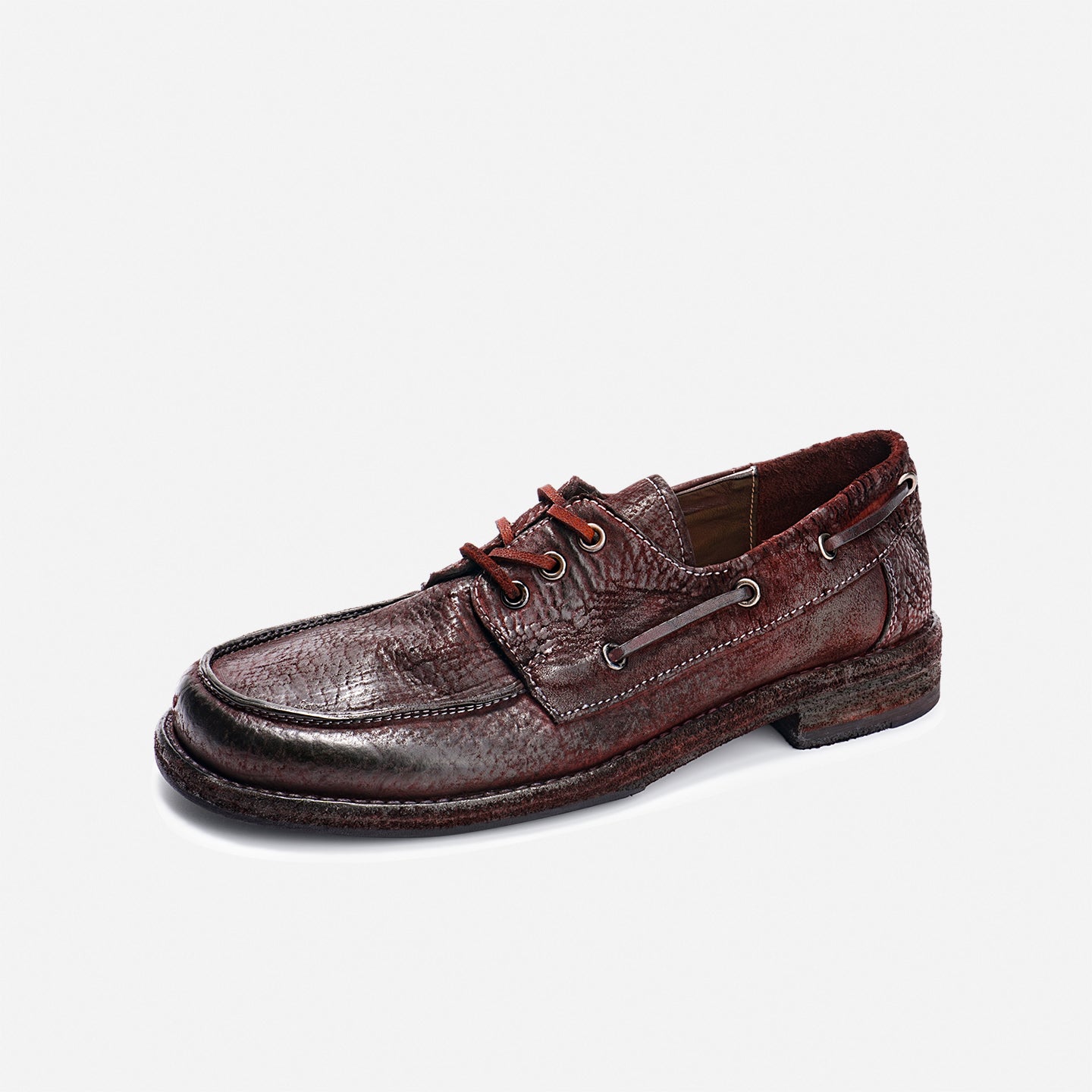 DREAMBOX Women’s Handmade Cordovan Leather Boat Shoes – Chunky Heel Platform Loafers WM262-2
