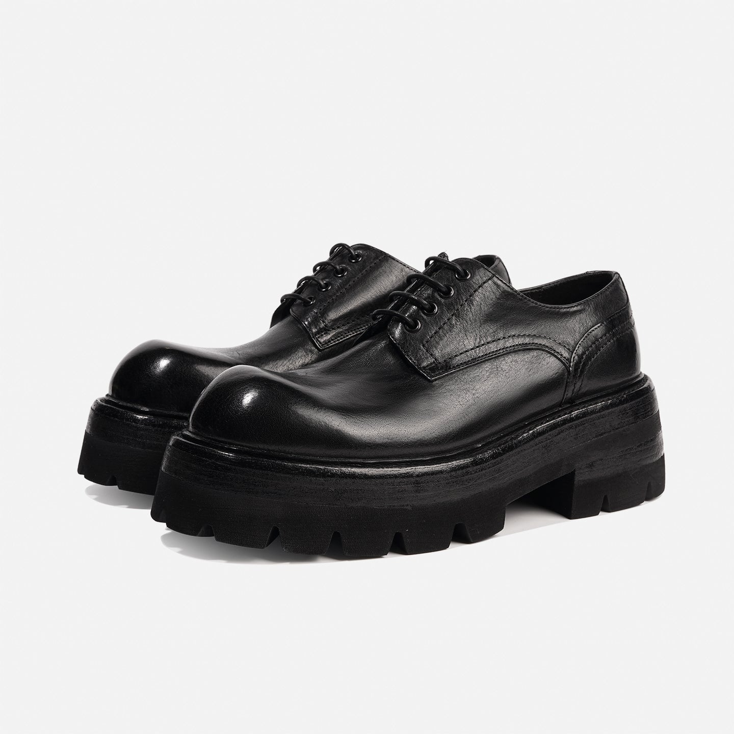 DREAMBOX Men’s Washed Horsehide Derby Shoes – Distressed Vintage Big-Toe Leather Shoes141530s