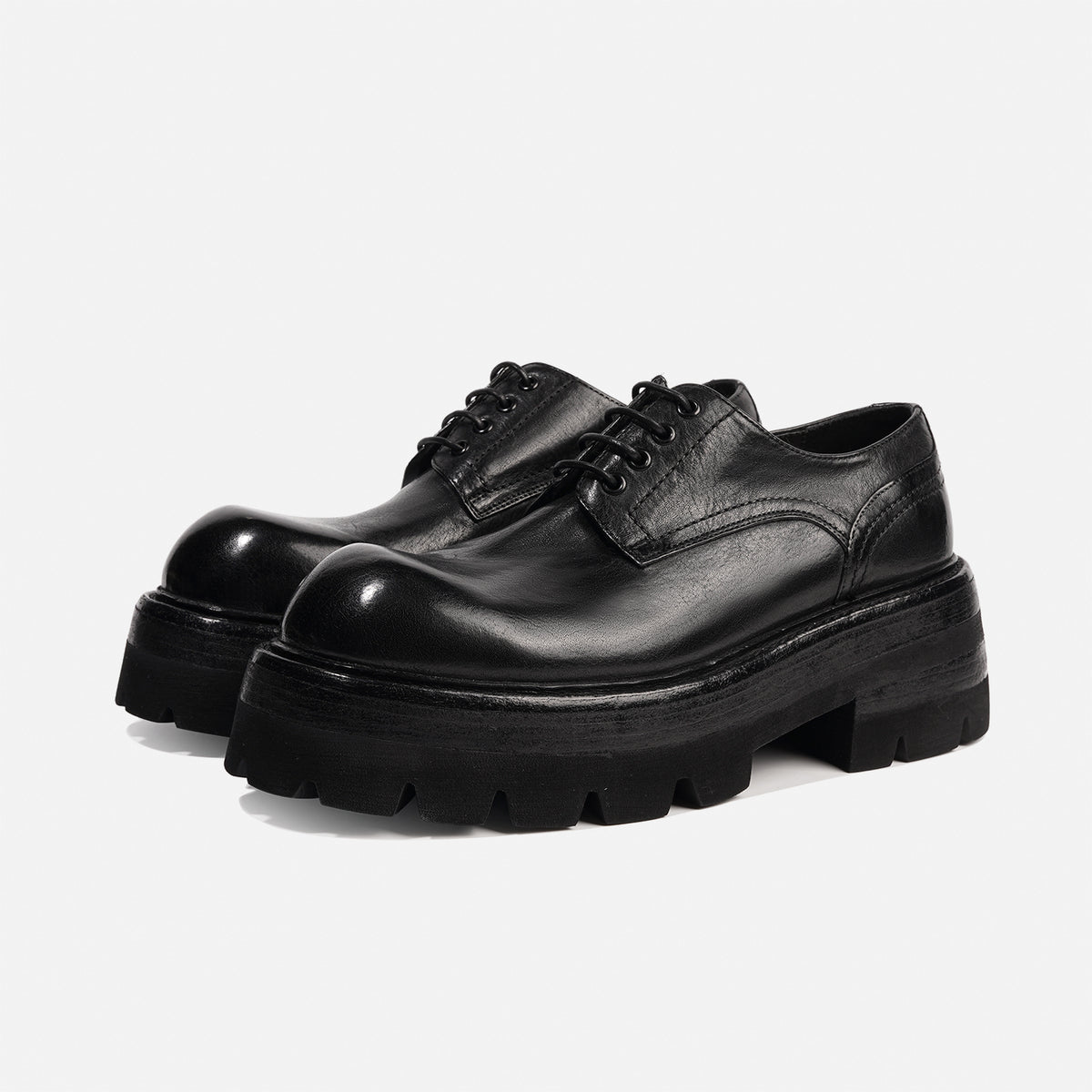 DREAMBOX Men’s Washed Horsehide Derby Shoes – Distressed Vintage Big-Toe Leather Shoes141530s