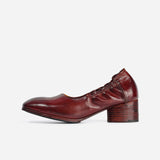 DREAMBOX Women’s Washed Horse Leather Heeled Loafers – Elegant Slip-On Dress Shoes WM0126