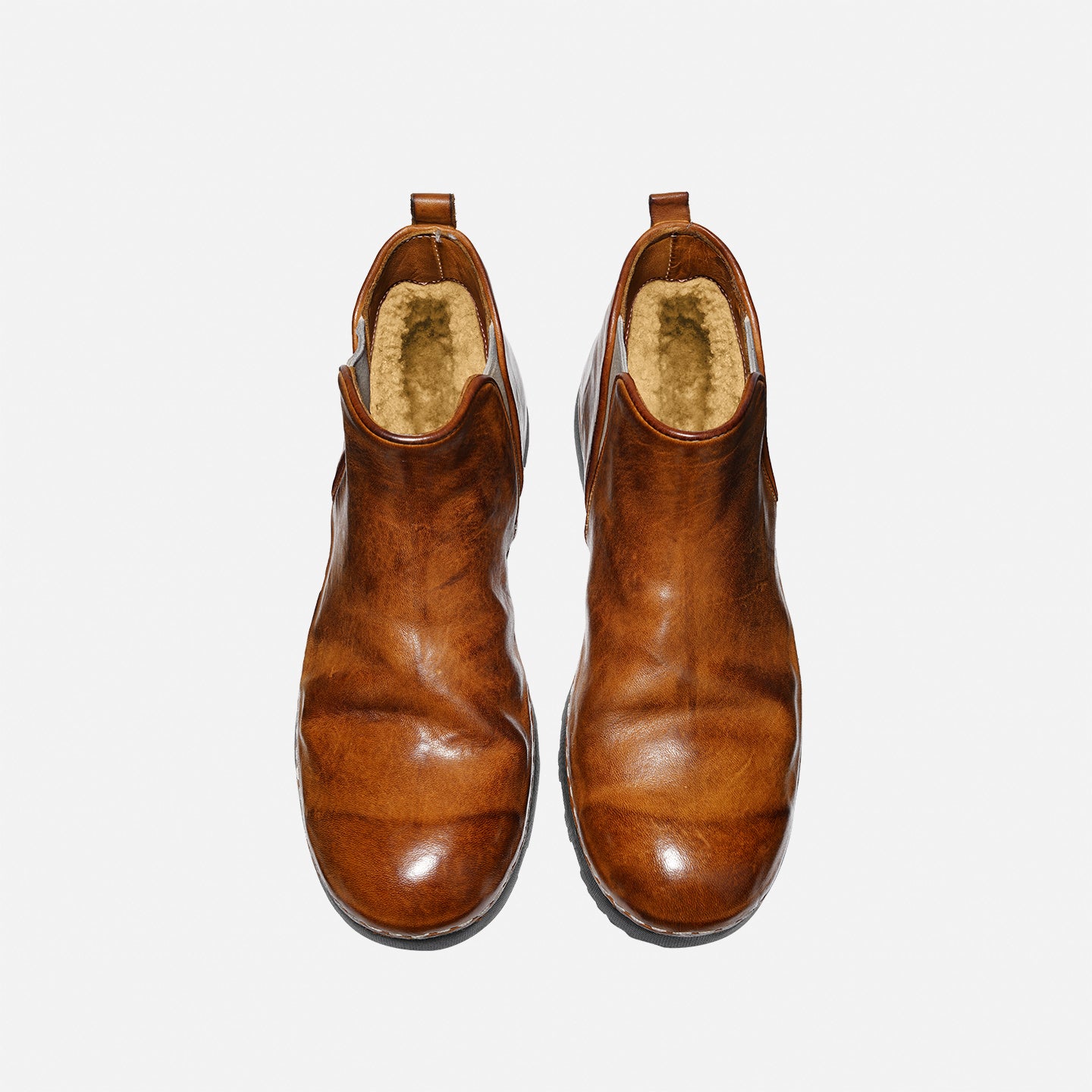 21254-7 HANDMADE THICK-SOLED SHORT BOOTS MADE OF WASHED HORSE LEATHER, VERSATILE CHELSEA BOOTS
