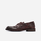 DREAMBOX Women’s Handmade Cordovan Leather Boat Shoes – Chunky Heel Platform Loafers WM262-2