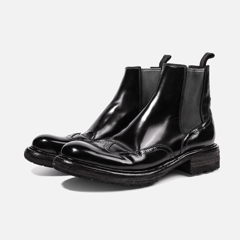 DreamBox Men’s Shell Cordovan Brogue Chelsea Boots – Handmade High-Top Leather Boots28351