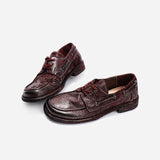 DREAMBOX Women’s Handmade Cordovan Leather Boat Shoes – Chunky Heel Platform Loafers WM262-2