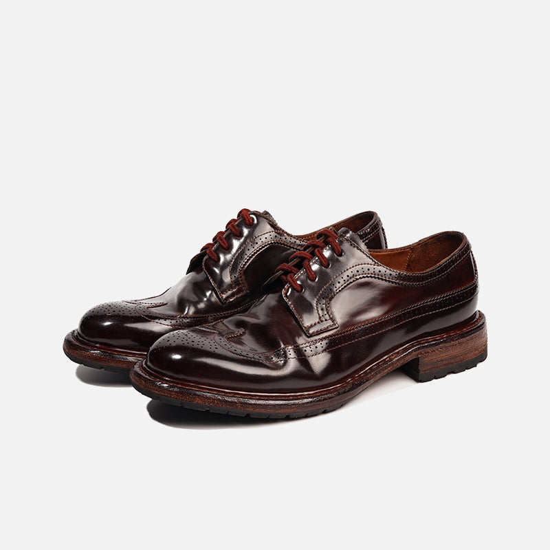 DreamBox Shell Cordovan Wingtip Brogue Dress Shoes | Handmade Goodyear Welted0504-6