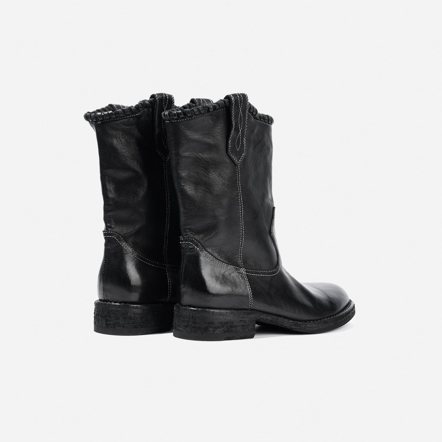 DREAMBOX Women's Washed Horse Leather Western Cowboy Boots – Chunky Heel Mid-Calf Riding Boots WM7325