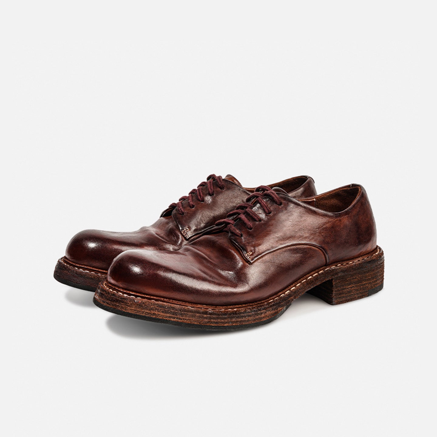 24618-1M HANDMADE DERBY LEATHER SHOES MADE OF WASHED HORSEHIDE
