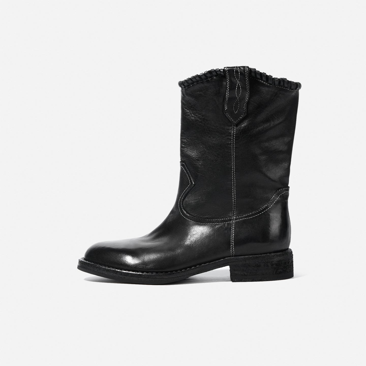 DREAMBOX Women's Washed Horse Leather Western Cowboy Boots – Chunky Heel Mid-Calf Riding Boots WM7325