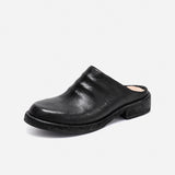 DREAMBOX Washed Horse Leather Clog Mules – Summer Slip-On Closed-Toe Sandals for Women WM7781