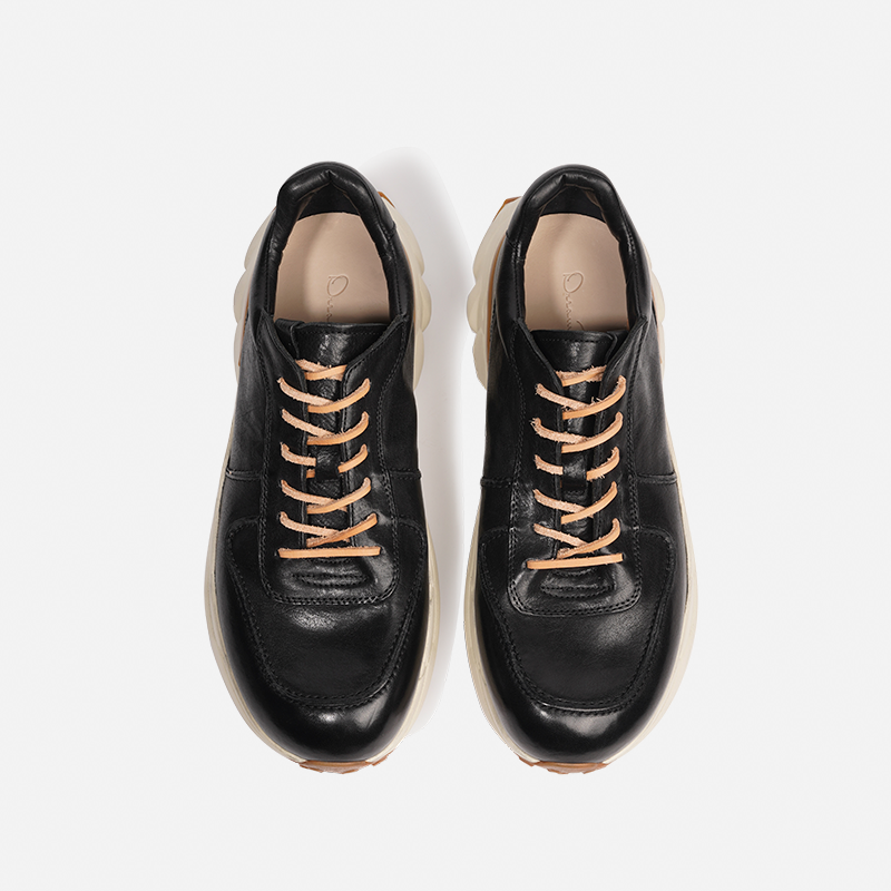 DREAMBOX Handmade Horsehide Trainer Shoes – Lightweight, Breathable British Vintage Casual Sneakers for Men15902-1