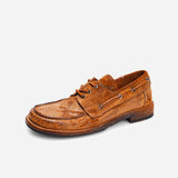 DREAMBOX Women’s Handmade Cordovan Leather Boat Shoes – Chunky Heel Platform Loafers WM262-2
