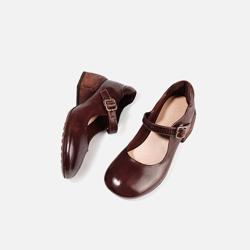 DREAMBOX Women’s Washed Horse Leather Platform Heels – Versatile, Comfortable & Easy-to-Wear High Heel Shoes WM2523-1