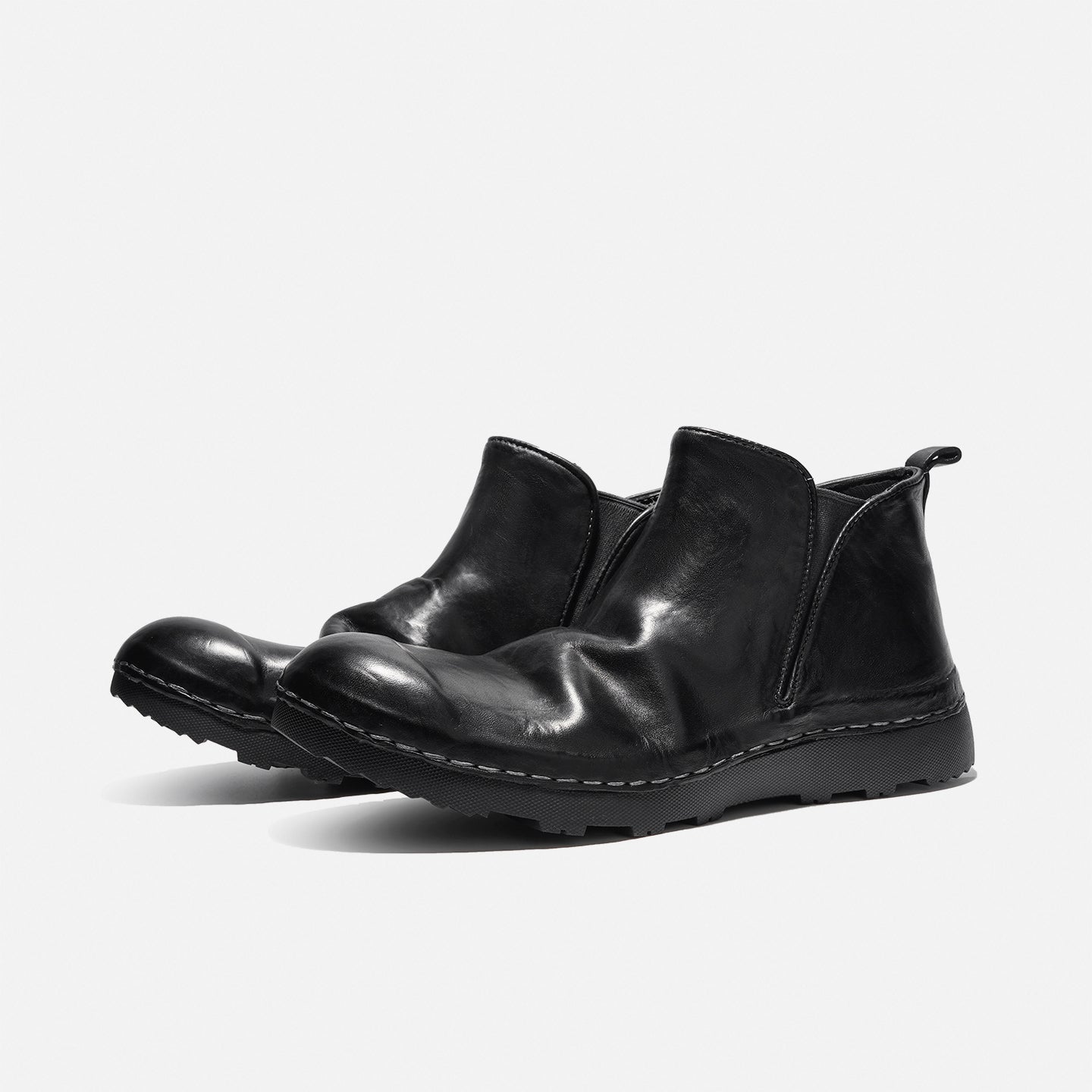 21254-7 HANDMADE THICK-SOLED SHORT BOOTS MADE OF WASHED HORSE LEATHER, VERSATILE CHELSEA BOOTS