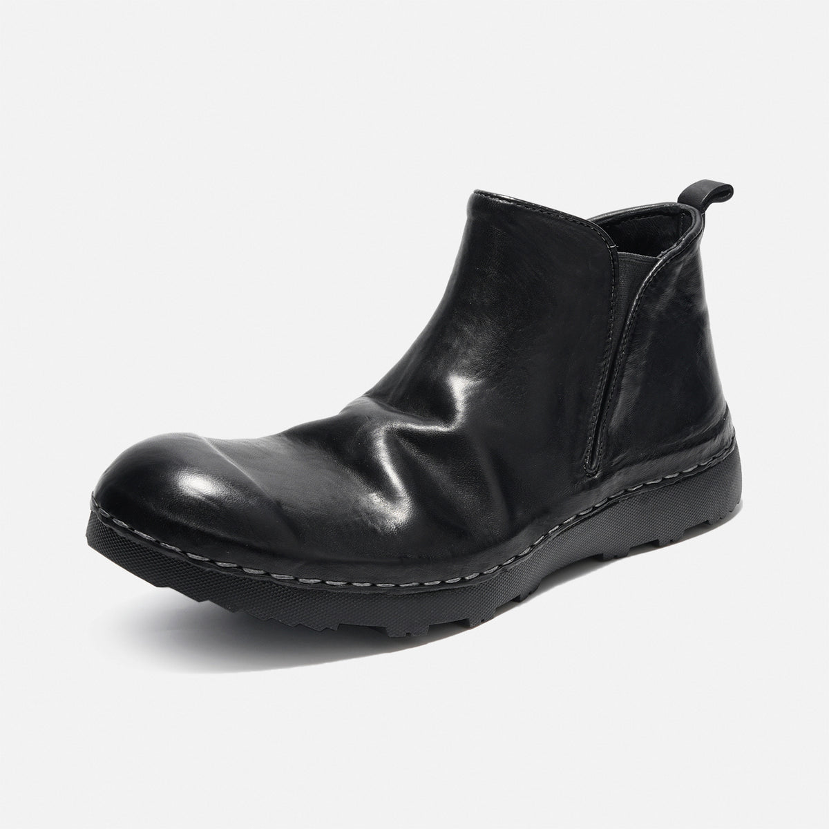 21254-7 HANDMADE THICK-SOLED SHORT BOOTS MADE OF WASHED HORSE LEATHER, VERSATILE CHELSEA BOOTS