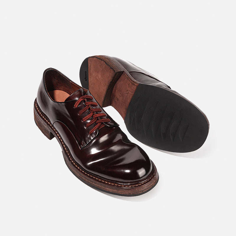 24618 Vibram HANDMADE DERBY LEATHER SHOES MADE OF WASHED HORSEHIDE
