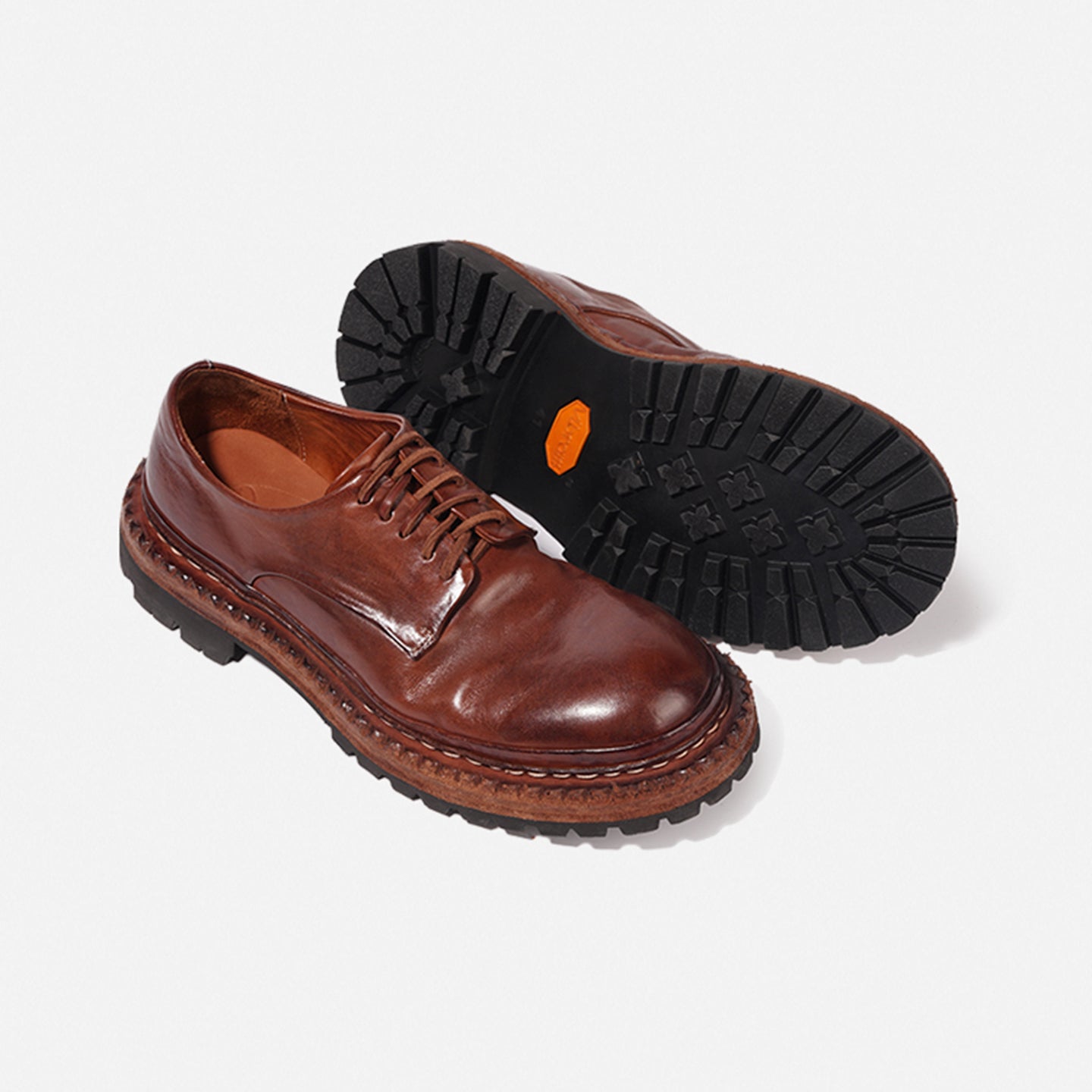 DREAMBOX Premium Horsehide Derby Shoes – Vibram Sole, Breathable Men’s Casual Leather Shoes8038-8