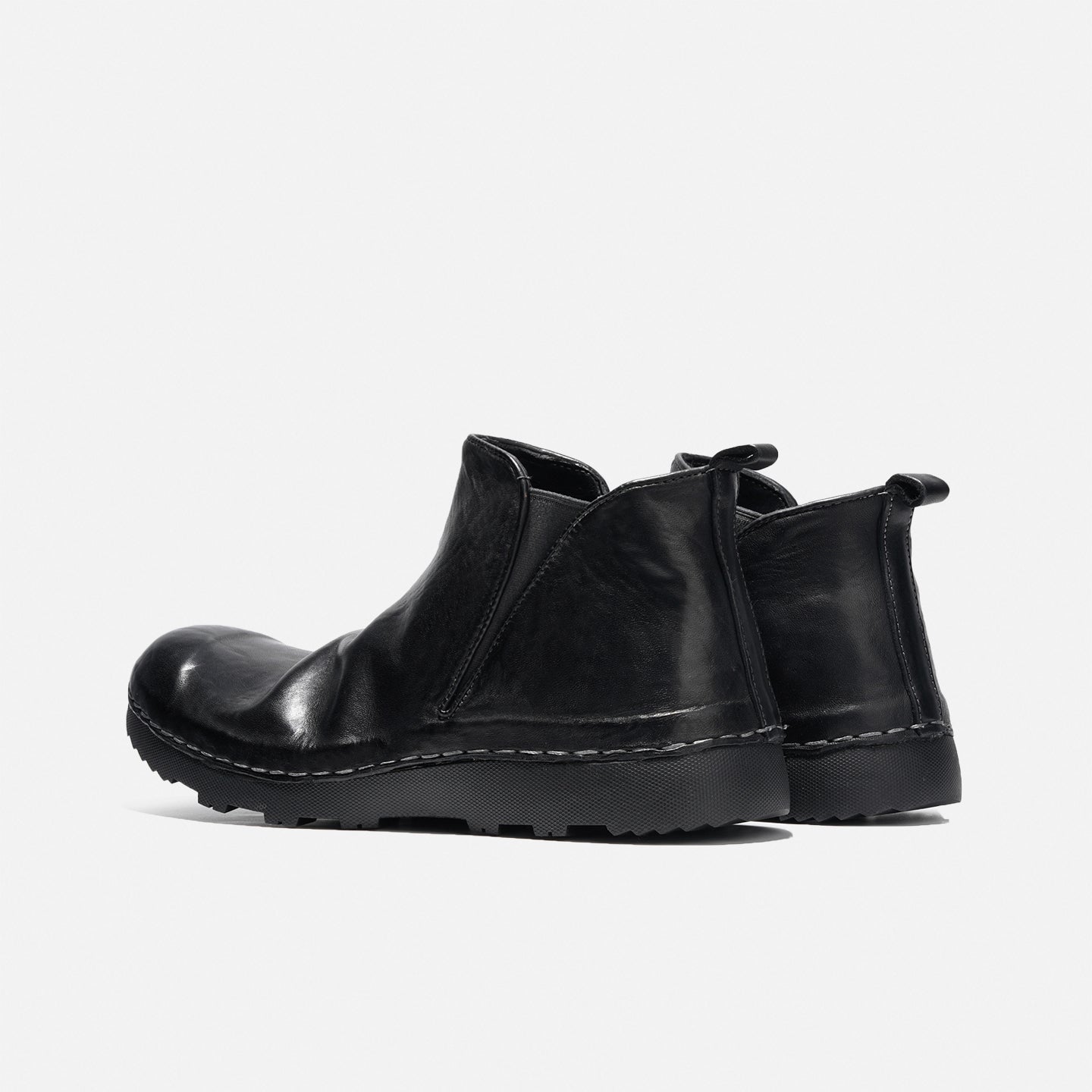 21254-7 HANDMADE THICK-SOLED SHORT BOOTS MADE OF WASHED HORSE LEATHER, VERSATILE CHELSEA BOOTS