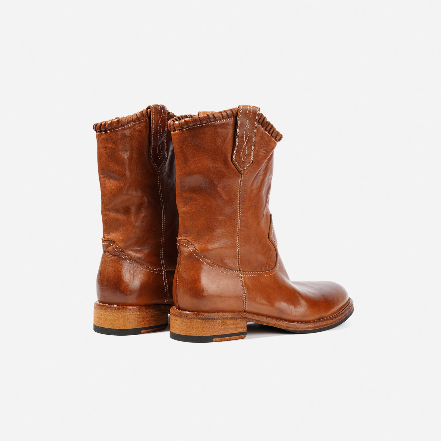 DREAMBOX Women's Washed Horse Leather Western Cowboy Boots – Chunky Heel Mid-Calf Riding Boots WM7325