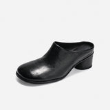 DREAMBOX Women's Washed Horse Leather Mules – Closed-Toe Chunky Heel Platform Slip-On Sandals WM367-6
